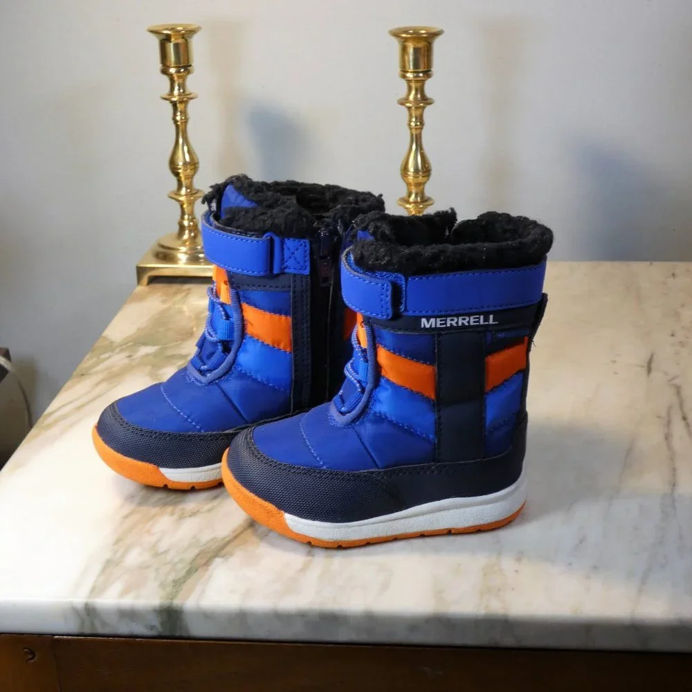 Merrell Alpine Puffer Snow Boot, Blue/Orange, 5 US Unisex Little Kid